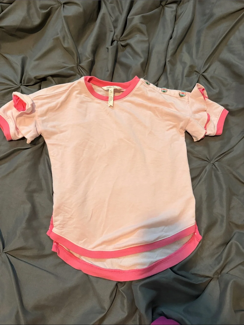 Matilda Jane Light Pink Tee with Hot Pink Trim